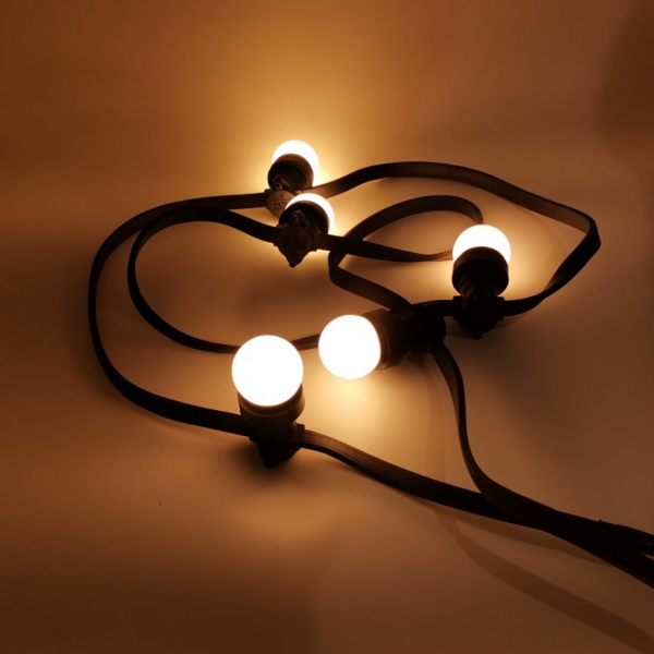 Guirlande guinguette extérieure IP65 10M 10 ampoules 2W plastique blanc chaud 2700K LED câble plat noir extensible PRO - Image 1