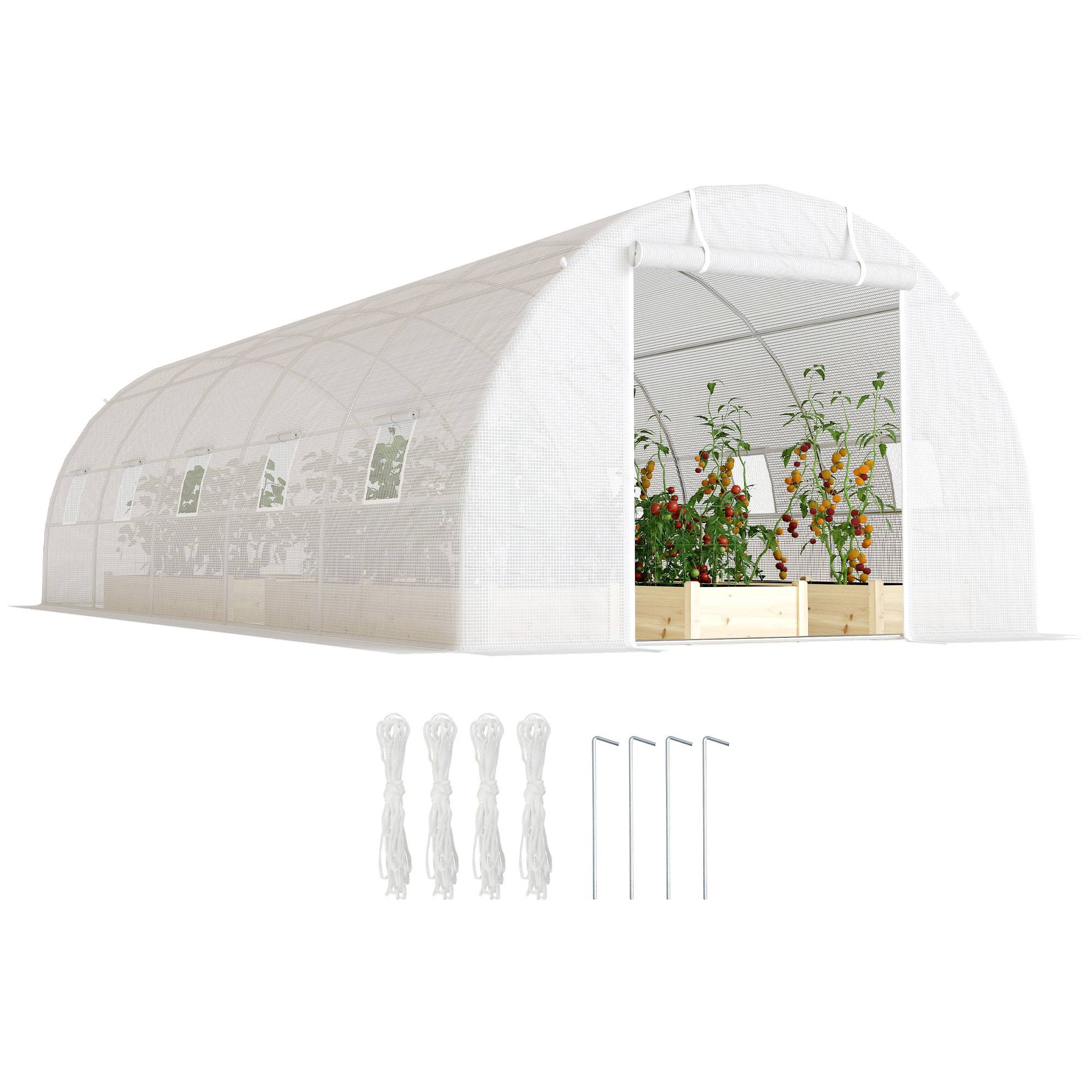Grande Serre Tunnel 24m² Acier et Bâche PE 12 Fenêtres pour Potager Intensif 8x3x2 m Blanc - ComfortXL Outdoor Living - Image 1