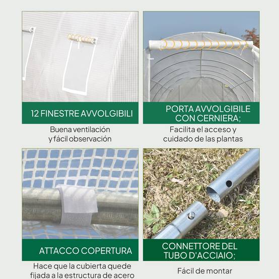 Grande Serre Tunnel 24m² Acier et Bâche PE 12 Fenêtres pour Potager Intensif 8x3x2 m Blanc - ComfortXL Outdoor Living - Image 7
