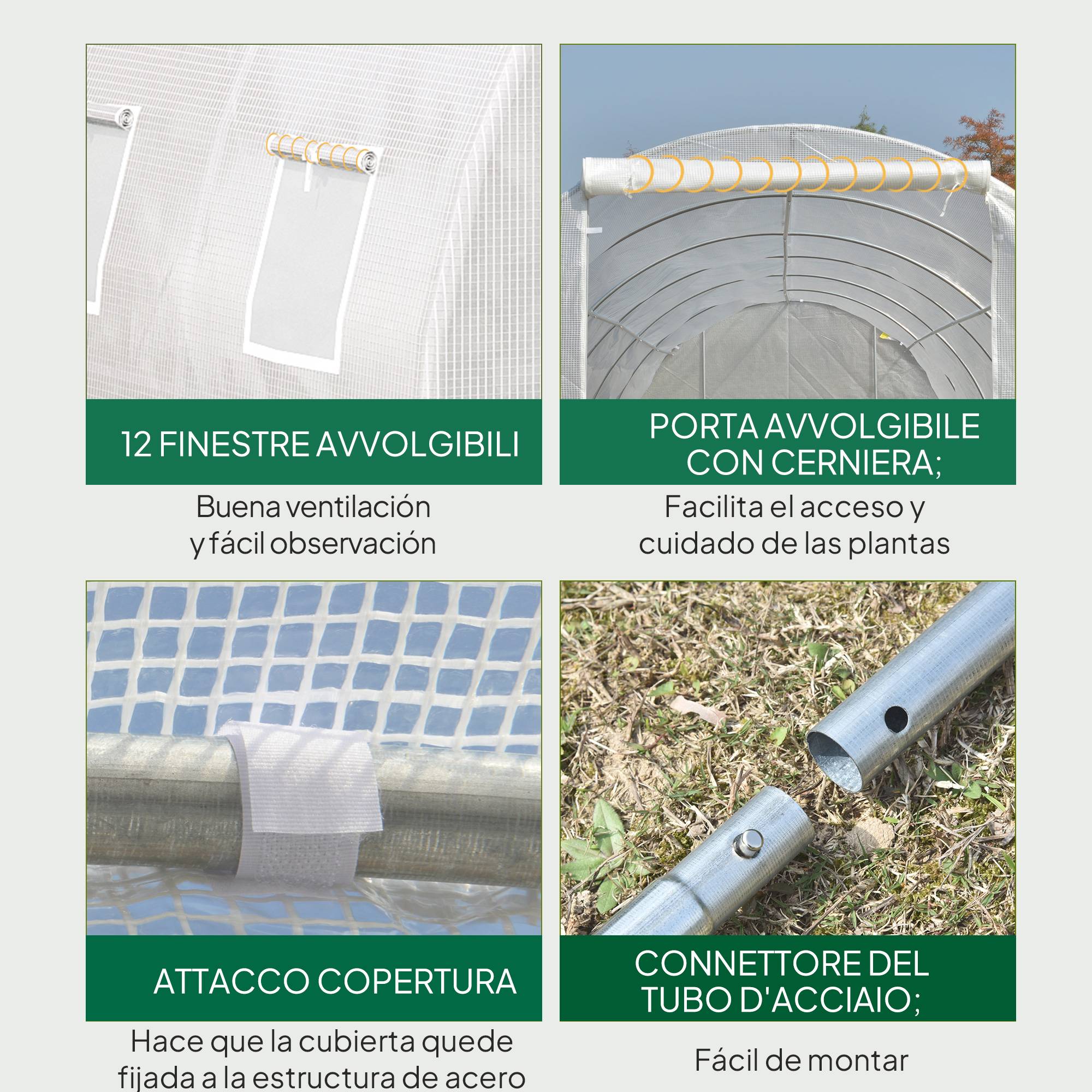 Grande Serre Tunnel 24m² Acier et Bâche PE 12 Fenêtres pour Potager Intensif 8x3x2 m Blanc - ComfortXL Outdoor Living - Image 7