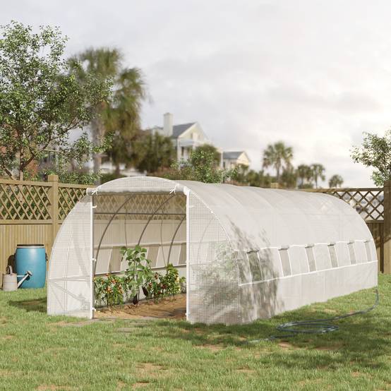 Grande Serre Tunnel 24m² Acier et Bâche PE 12 Fenêtres pour Potager Intensif 8x3x2 m Blanc - ComfortXL Outdoor Living - Image 3