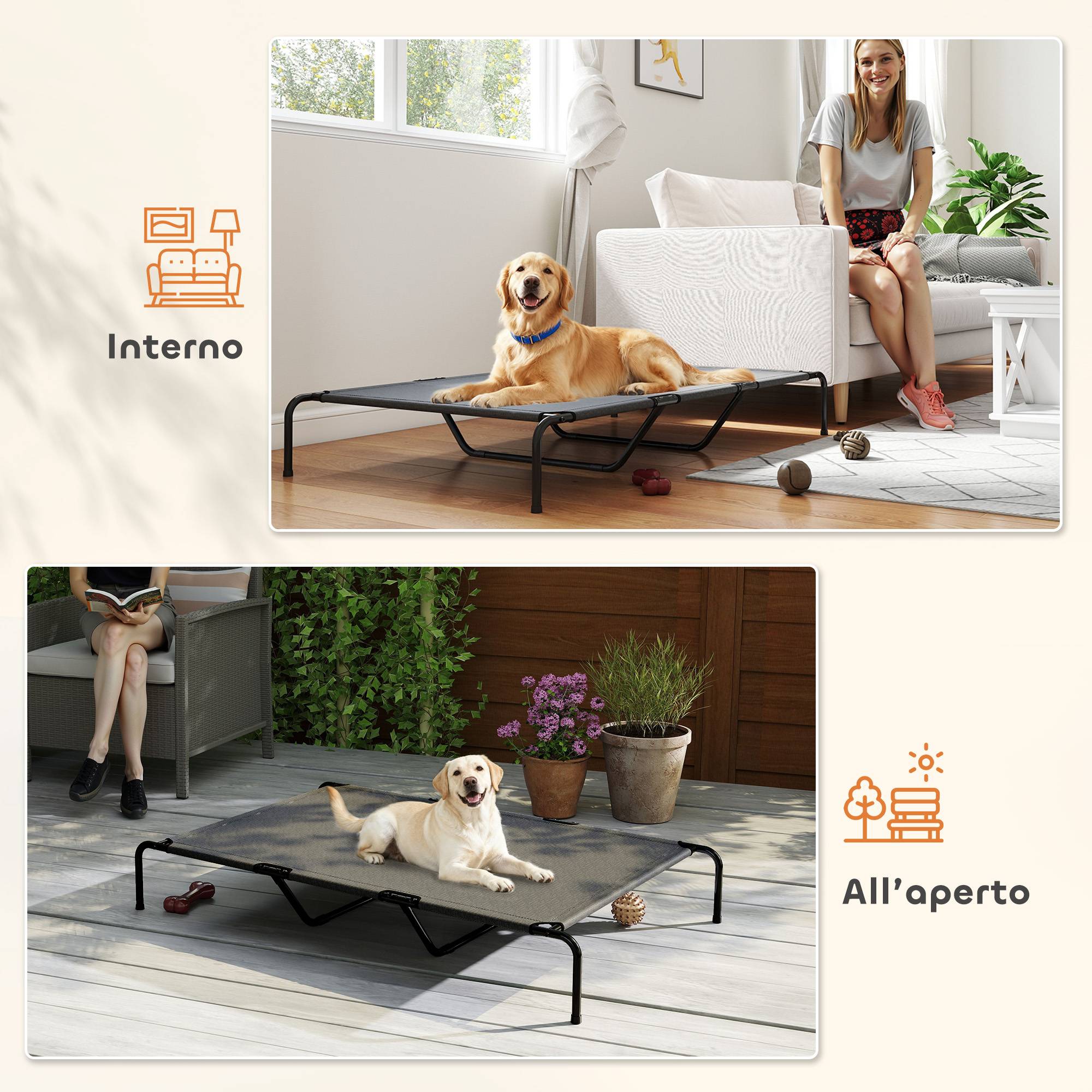 ComfortXL - Lit surélevé pour grand chien en acier et textilène gris 152 x 94 x 23 cm respirant pour jardin et terrasse - Image 6