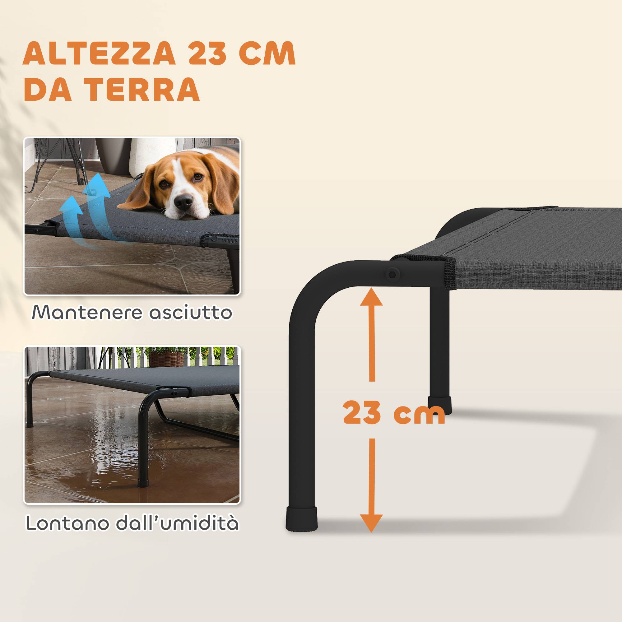 ComfortXL - Lit surélevé pour grand chien en acier et textilène gris 152 x 94 x 23 cm respirant pour jardin et terrasse - Image 4