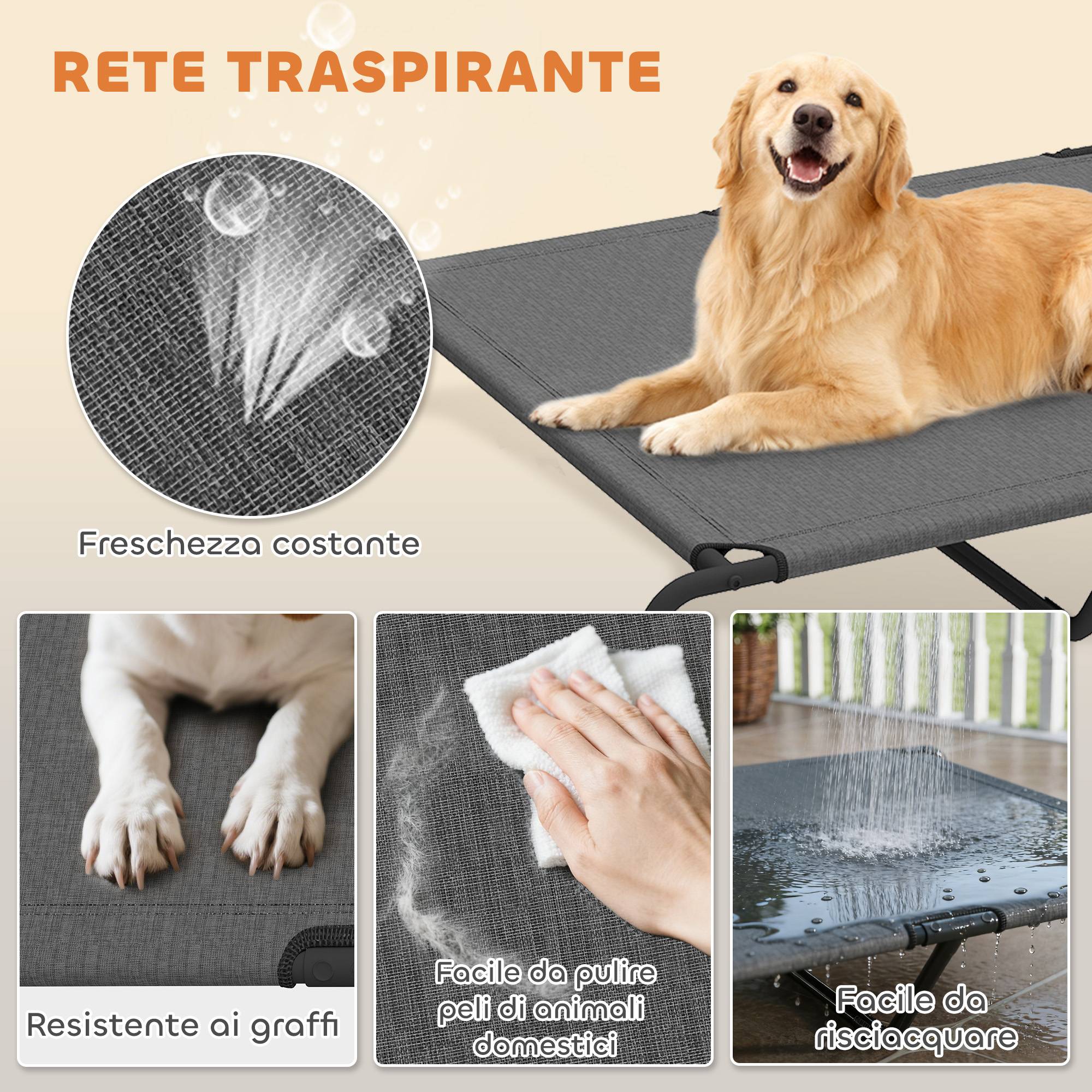 ComfortXL - Lit surélevé pour grand chien en acier et textilène gris 152 x 94 x 23 cm respirant pour jardin et terrasse - Image 5