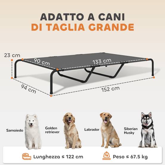 ComfortXL - Lit surélevé pour grand chien en acier et textilène gris 152 x 94 x 23 cm respirant pour jardin et terrasse - Image 3