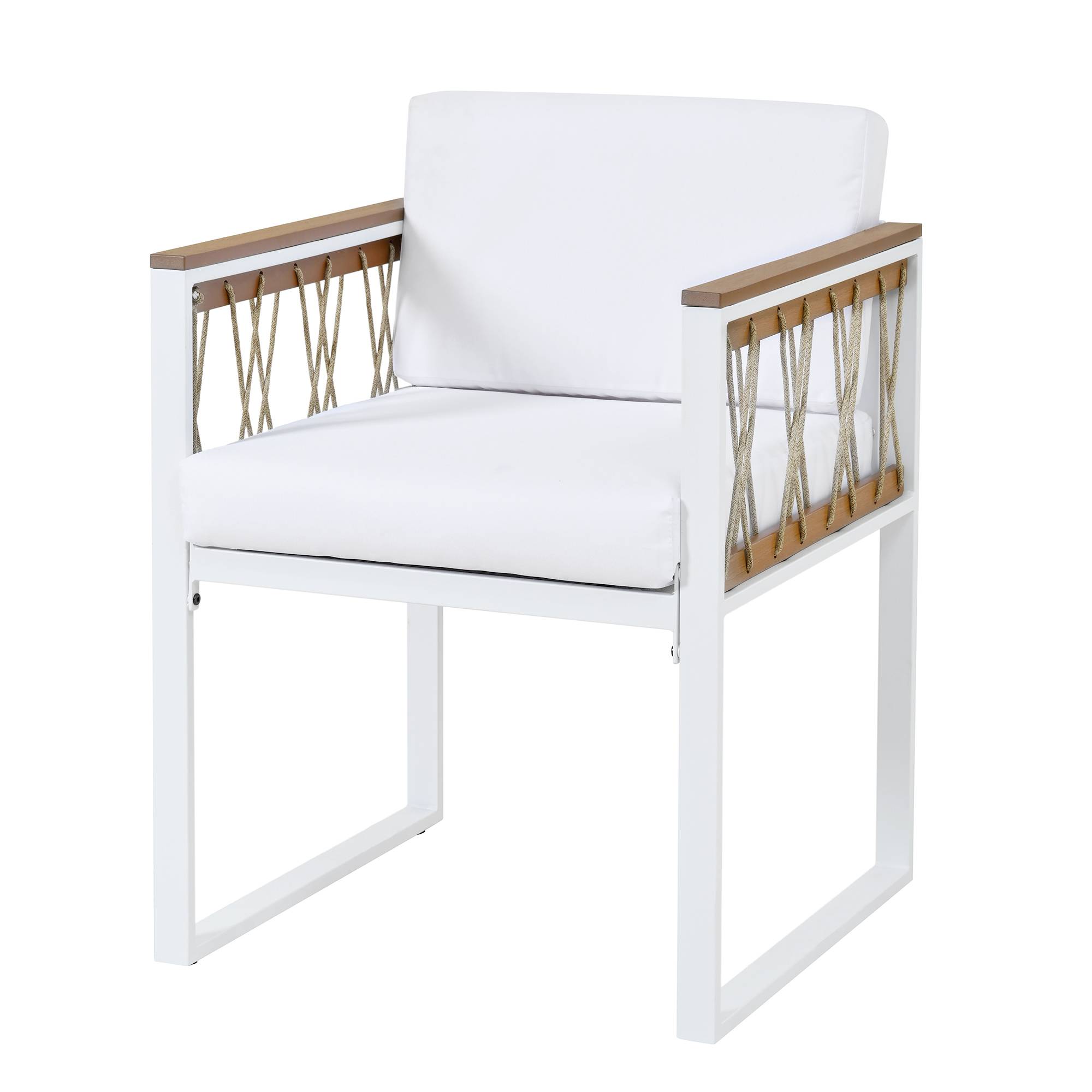 Salon de Jardin avec 1 Table 4 Fauteuils et 2 Repose-pieds pour 6 personnes Tissu Naturel Blanc - Image 10