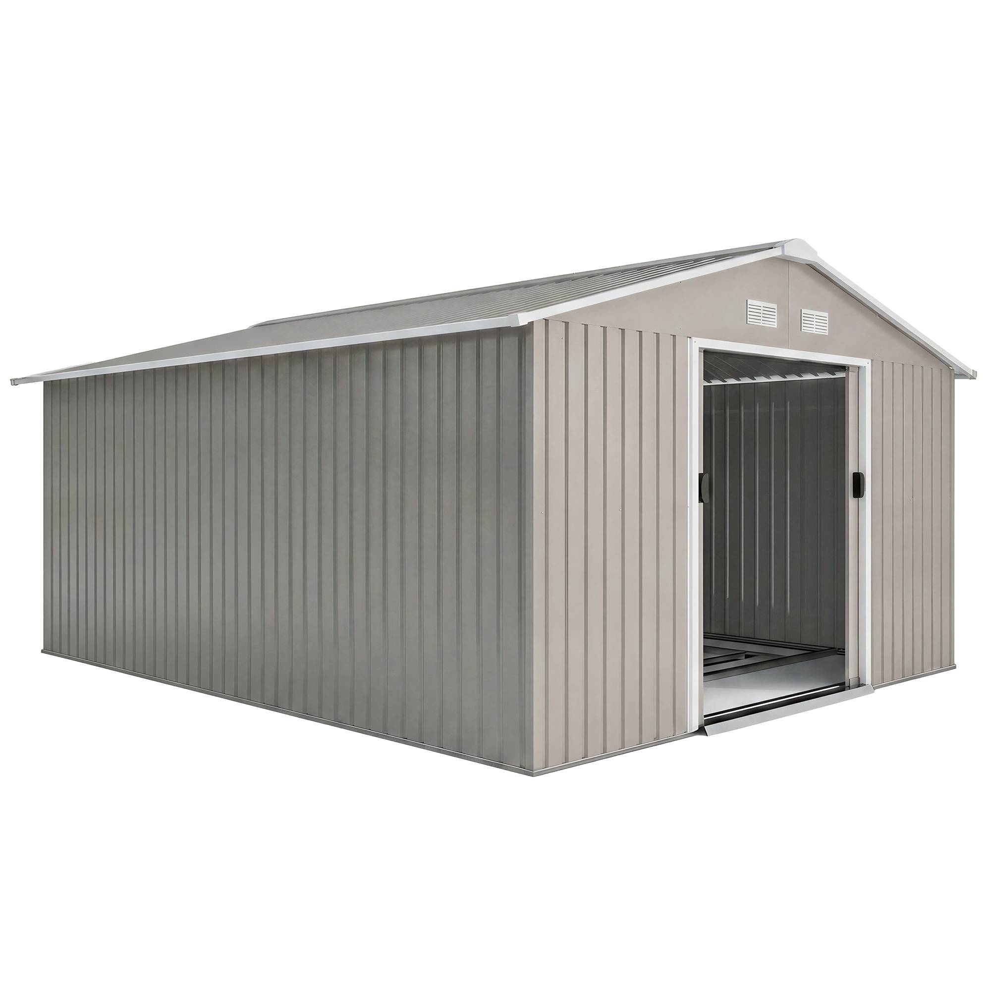 Abri de jardin étanche pour outils de jardin, avec fenêtres d'aération, portes coulissantes, en acier, gris clair