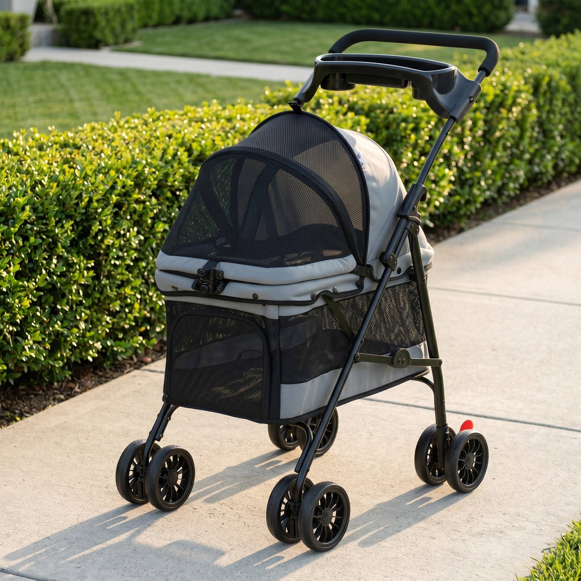 ComfortXL - Poussette pour chien acier tissu Oxford gris 4 roues EVA pliable ventilée confortable - ComfortXL Outdoor Living - Image 10