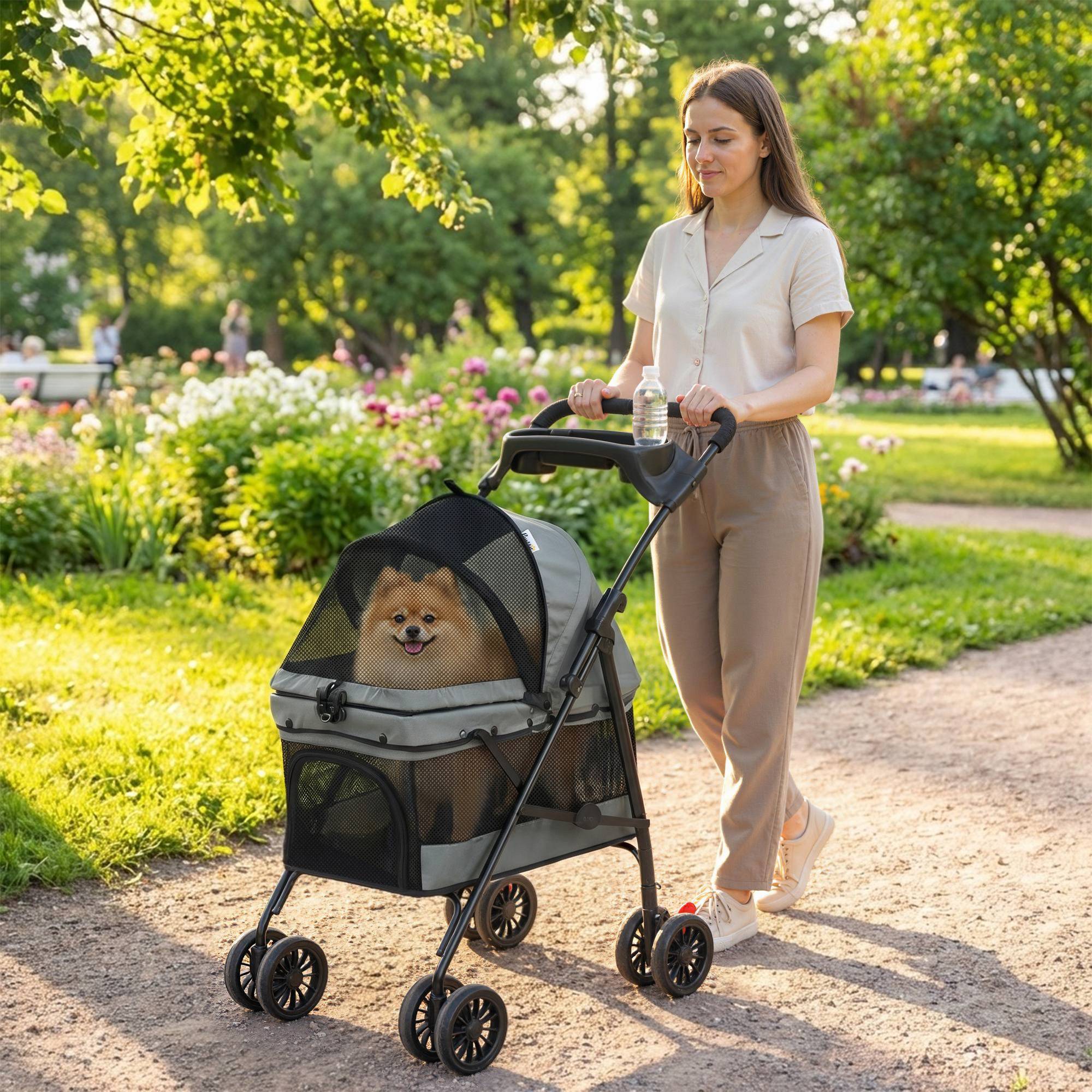 ComfortXL - Poussette pour chien acier tissu Oxford gris 4 roues EVA pliable ventilée confortable - ComfortXL Outdoor Living - Image 4