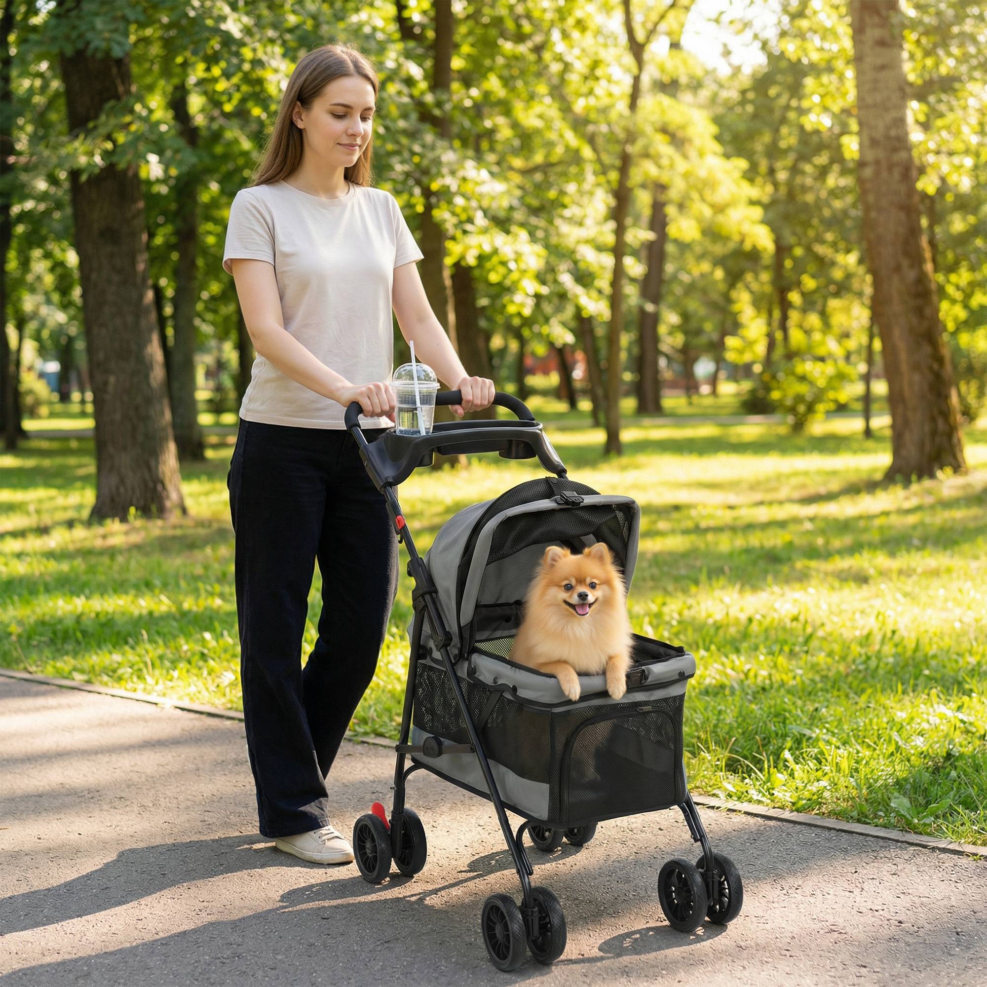ComfortXL - Poussette pour chien acier tissu Oxford gris 4 roues EVA pliable ventilée confortable - ComfortXL Outdoor Living - Image 3