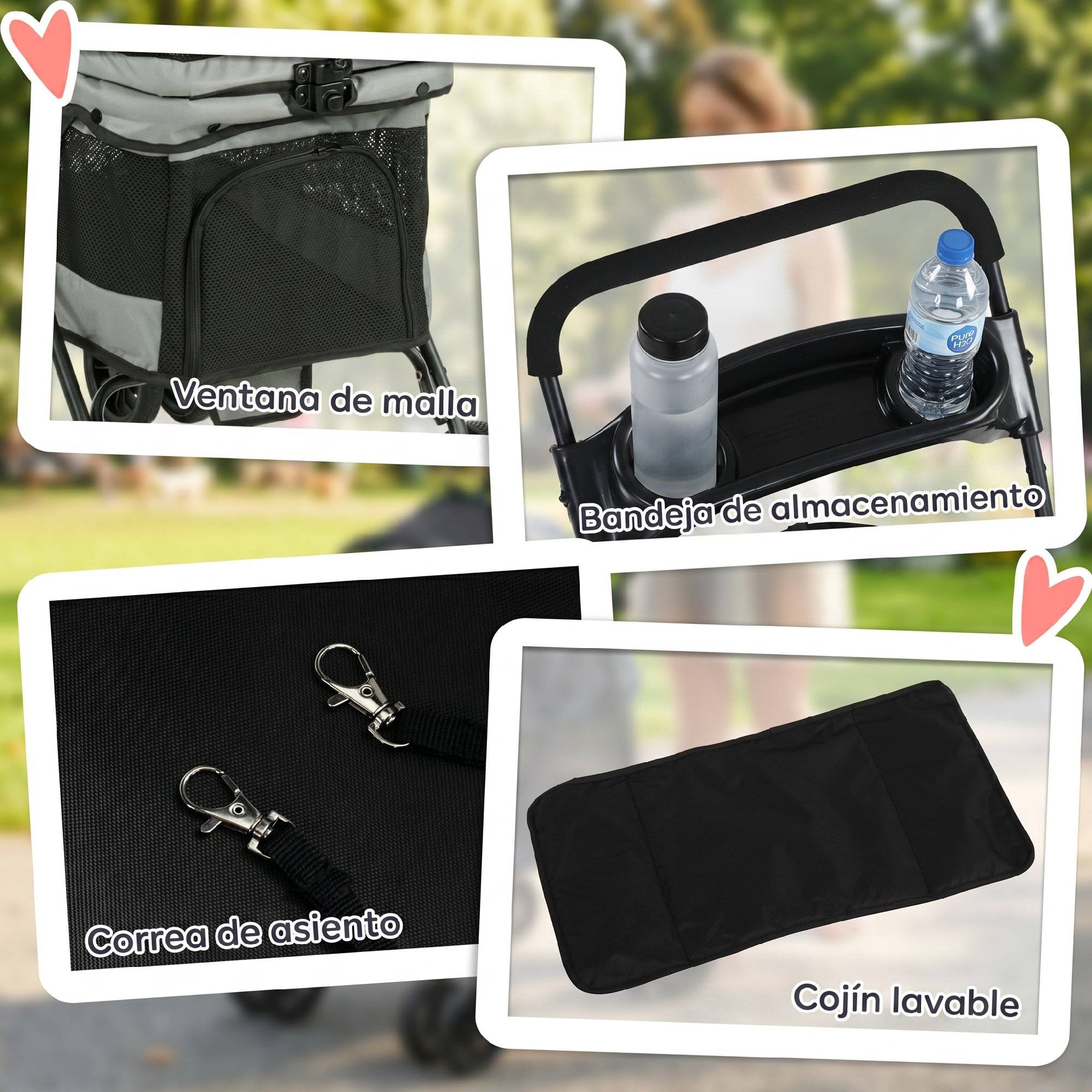 ComfortXL - Poussette pour chien acier tissu Oxford gris 4 roues EVA pliable ventilée confortable - ComfortXL Outdoor Living - Image 9
