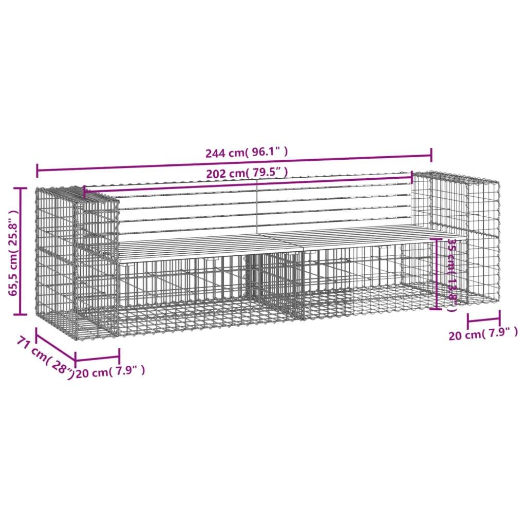 Maison Chic - Banc de jardin - Banc d'extérieur - Banquette design gabion 244x71x65,5 cm bois massif de pin - Image 7