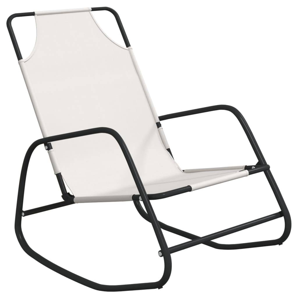 Helloshop26 - Transat chaise longue bain de soleil lit de jardin terrasse meuble d'extérieur à bascule acier et textilène crème - Image 1