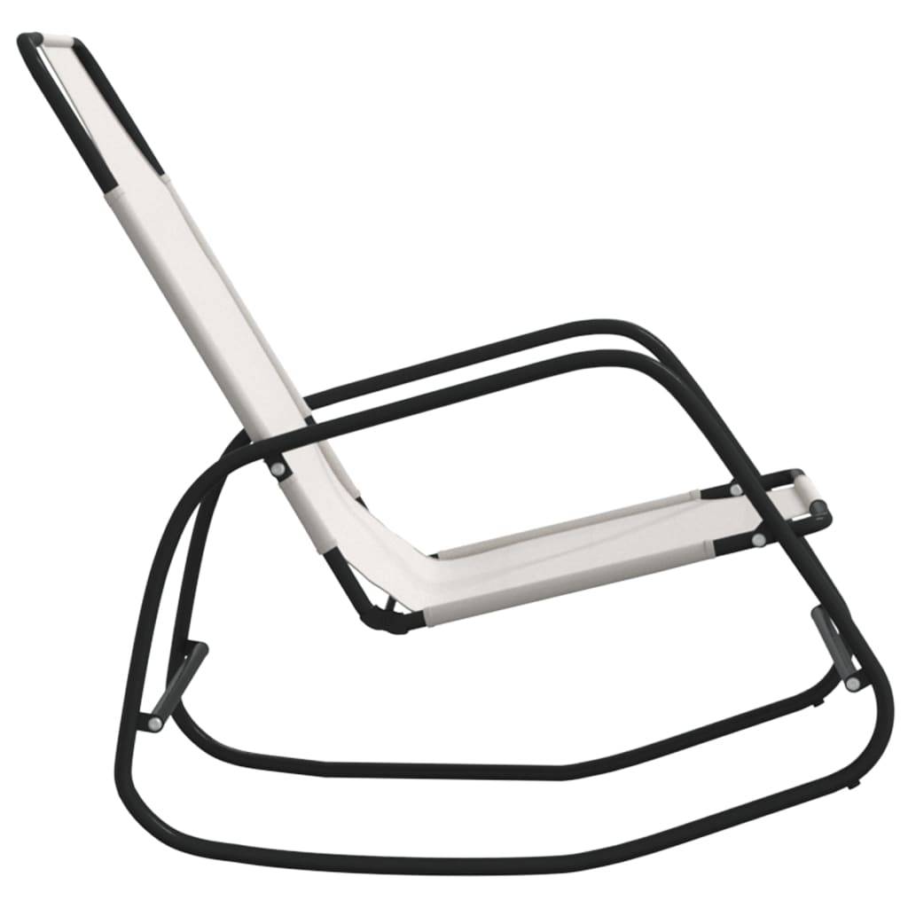Helloshop26 - Transat chaise longue bain de soleil lit de jardin terrasse meuble d'extérieur à bascule acier et textilène crème - Image 3
