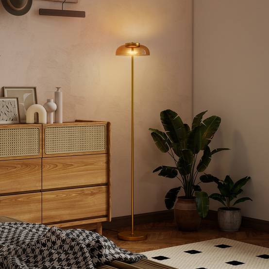 Lampadaire LED pour salon, éclairage blanc chaud 3000 K, interrupteur au pied, 25 x 25 x 134 cm, laiton - Image 10