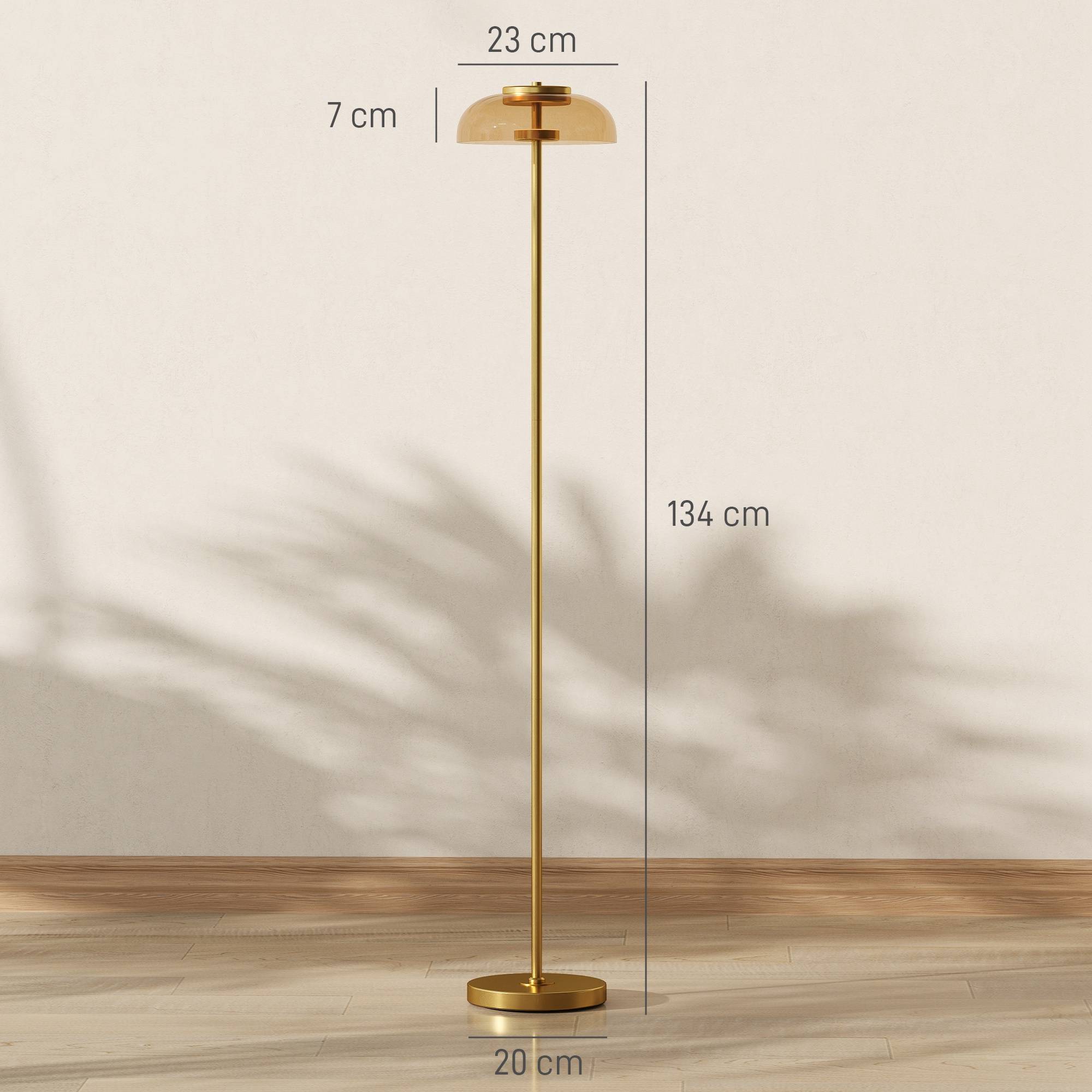 Lampadaire LED pour salon, éclairage blanc chaud 3000 K, interrupteur au pied, 25 x 25 x 134 cm, laiton - Image 5
