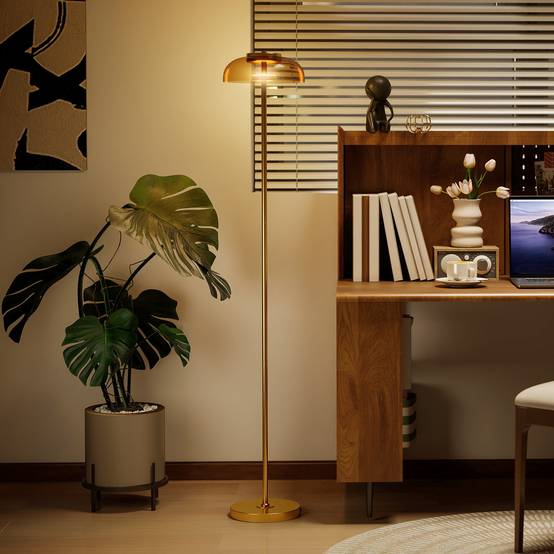 Lampadaire LED pour salon, éclairage blanc chaud 3000 K, interrupteur au pied, 25 x 25 x 134 cm, laiton - Image 4