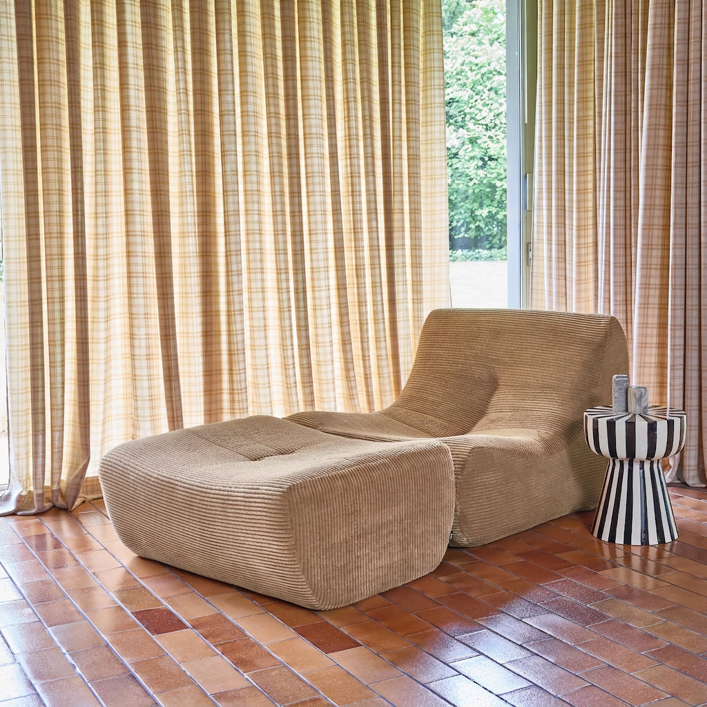 sweeek - Chauffeuse velours côtelé 1 place avec repose pieds beige foncé - Sokol | sweeek - Image 1