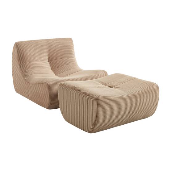 sweeek - Chauffeuse velours côtelé 1 place avec repose pieds beige foncé - Sokol | sweeek - Image 2