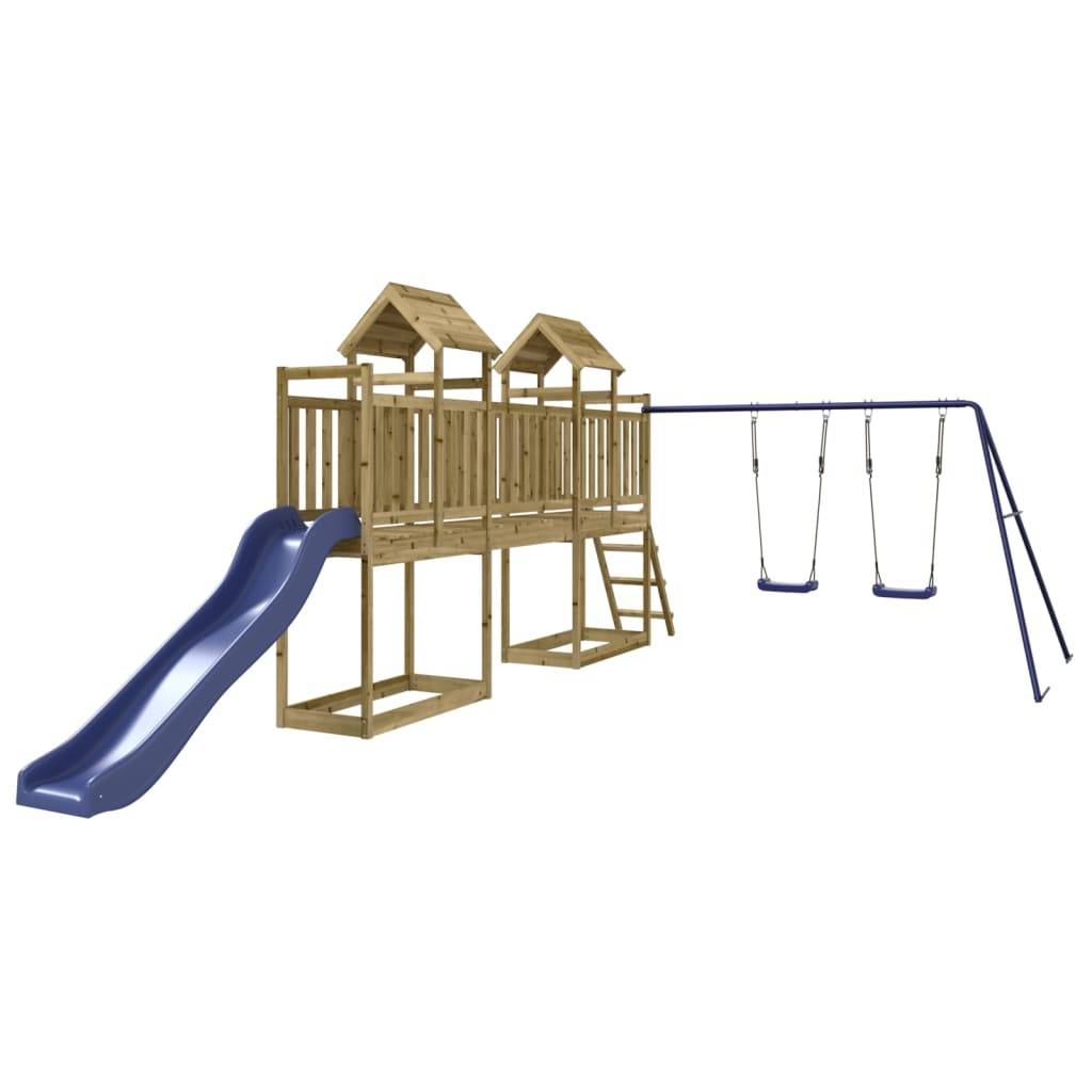 Helloshop26 - Aire de jeux d'extérieur balançoires toboggan portiques robuste jeux jardin 313 x 589 x 214 cm bois de pin imprégné - Image 1