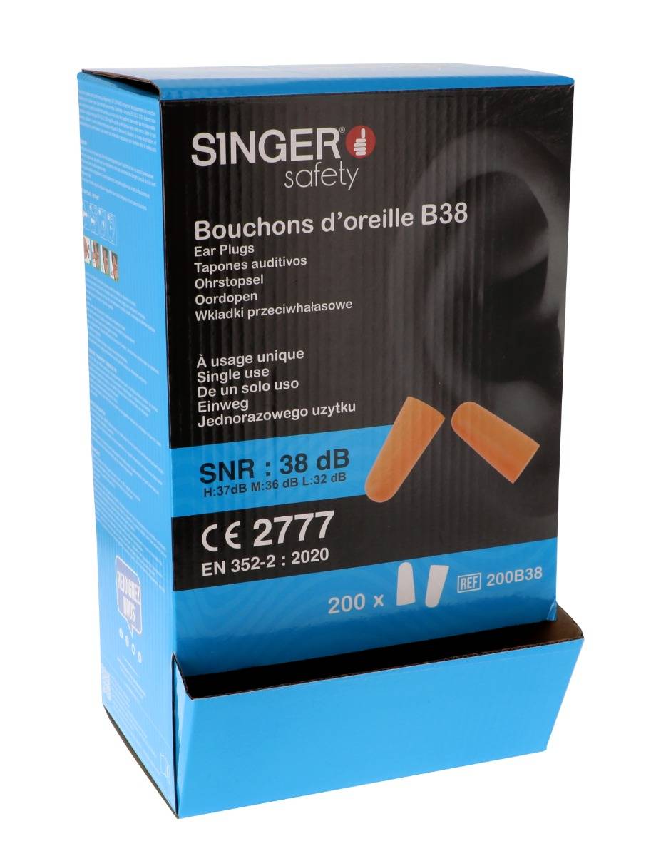 Bouchons d'oreilles PU Orange SNR 38dB - Boite de 200 paires - SINGER FRERES - 200B38 - Image 2