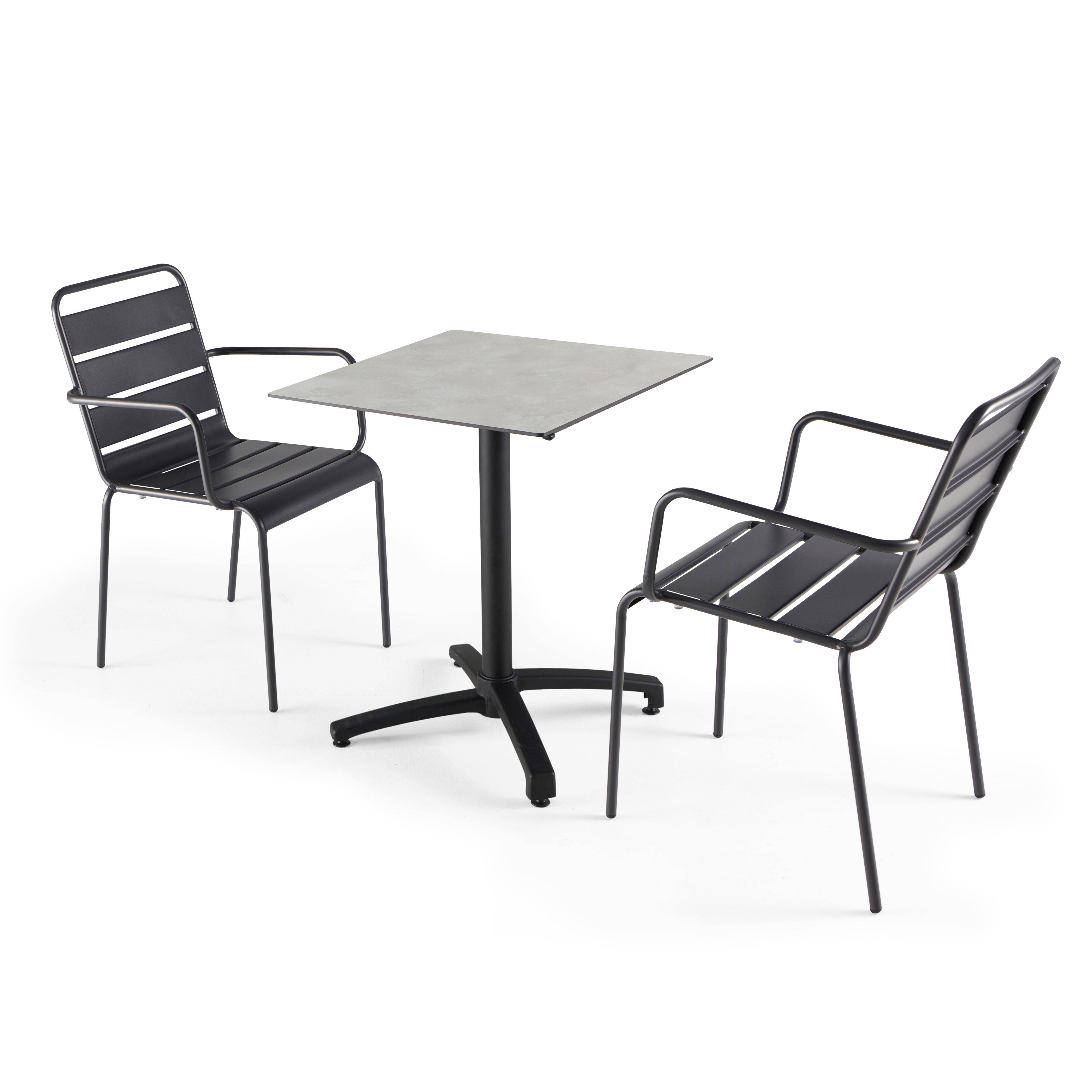 Oviala - Ensemble table de terrasse stratifié beton clair et 2 fauteuils gris - Oviala - Image 1