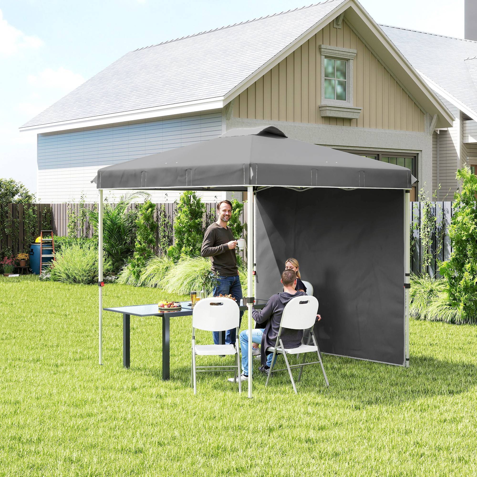 ComfortXL - Tonnelle pliante acier et toile Oxford jardin anti-UV 247 x 247 cm gris foncé - ComfortXL Outdoor Living - Image 4