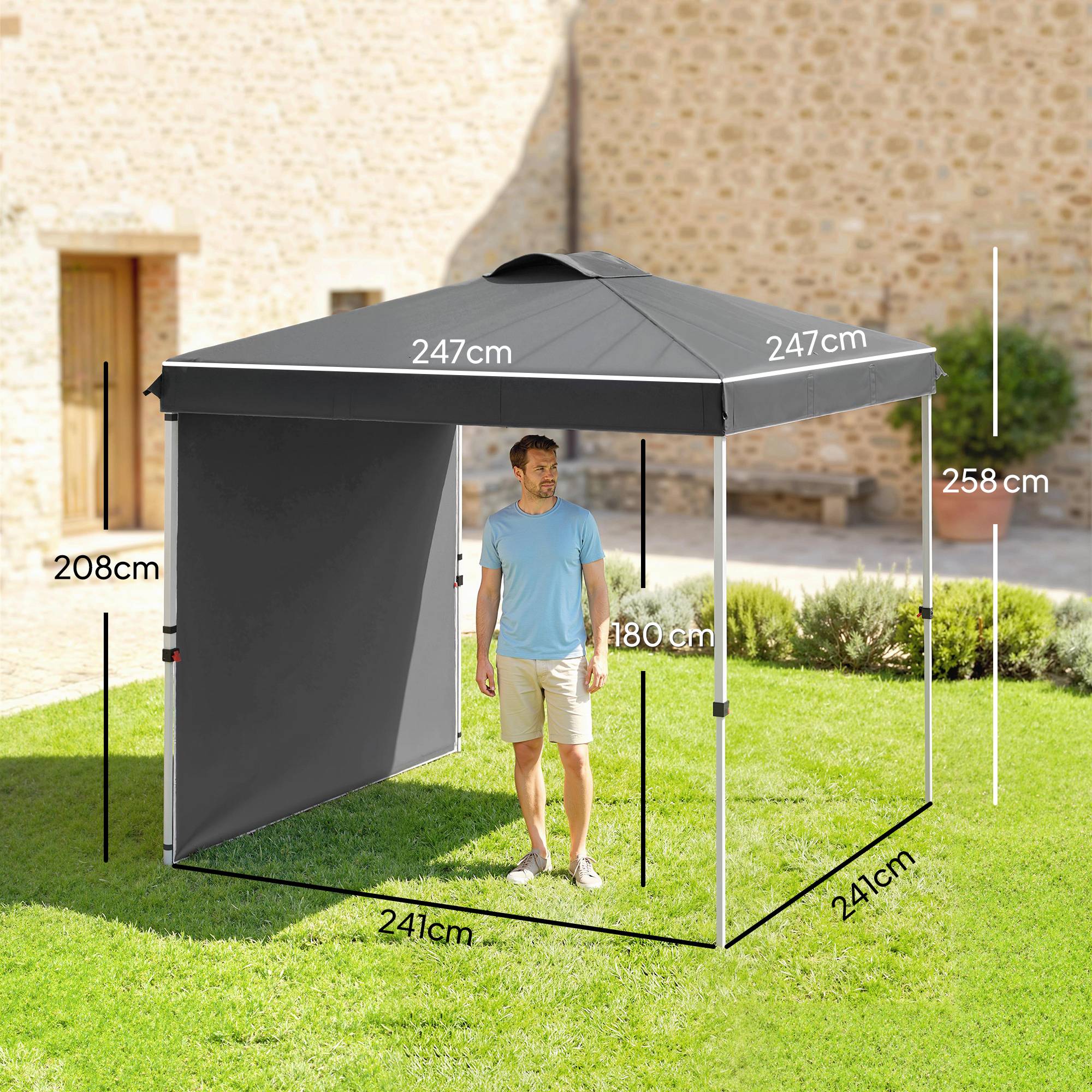 ComfortXL - Tonnelle pliante acier et toile Oxford jardin anti-UV 247 x 247 cm gris foncé - ComfortXL Outdoor Living - Image 5