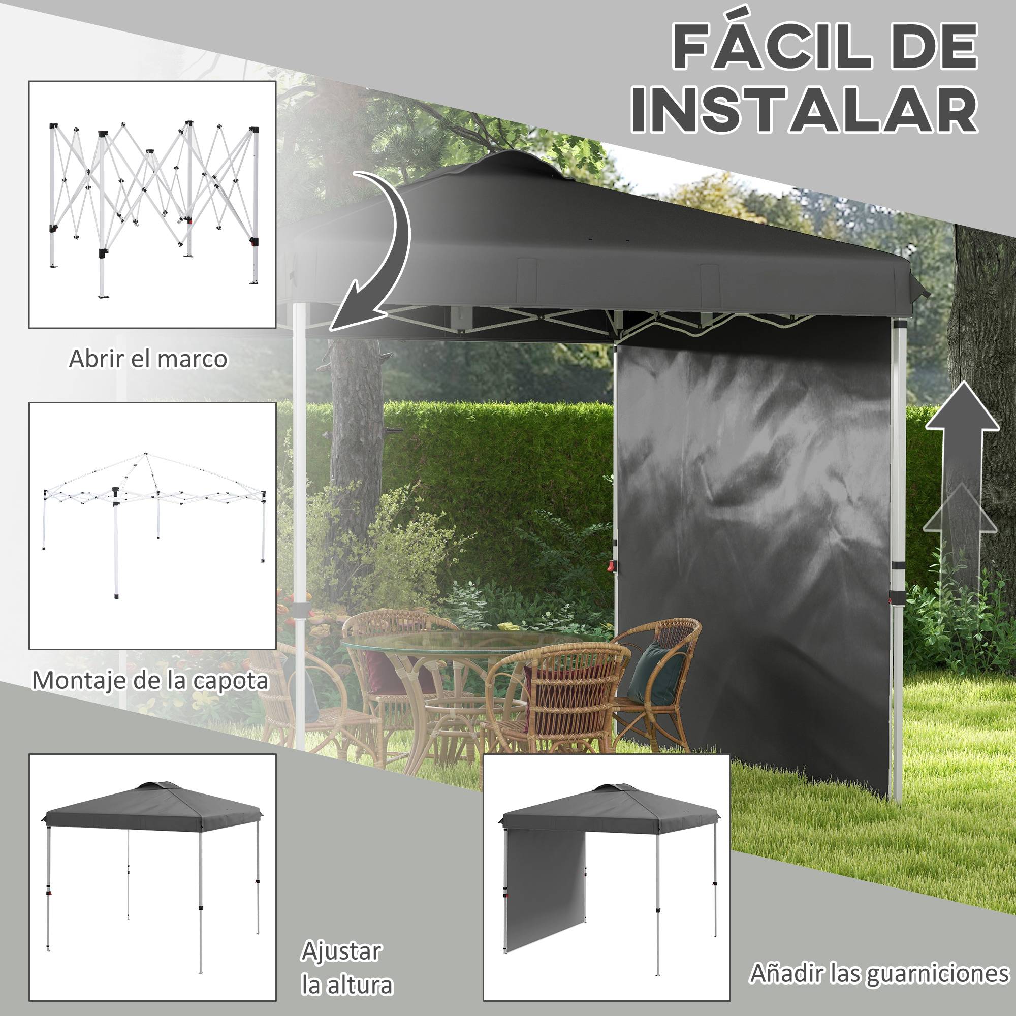 ComfortXL - Tonnelle pliante acier et toile Oxford jardin anti-UV 247 x 247 cm gris foncé - ComfortXL Outdoor Living - Image 6