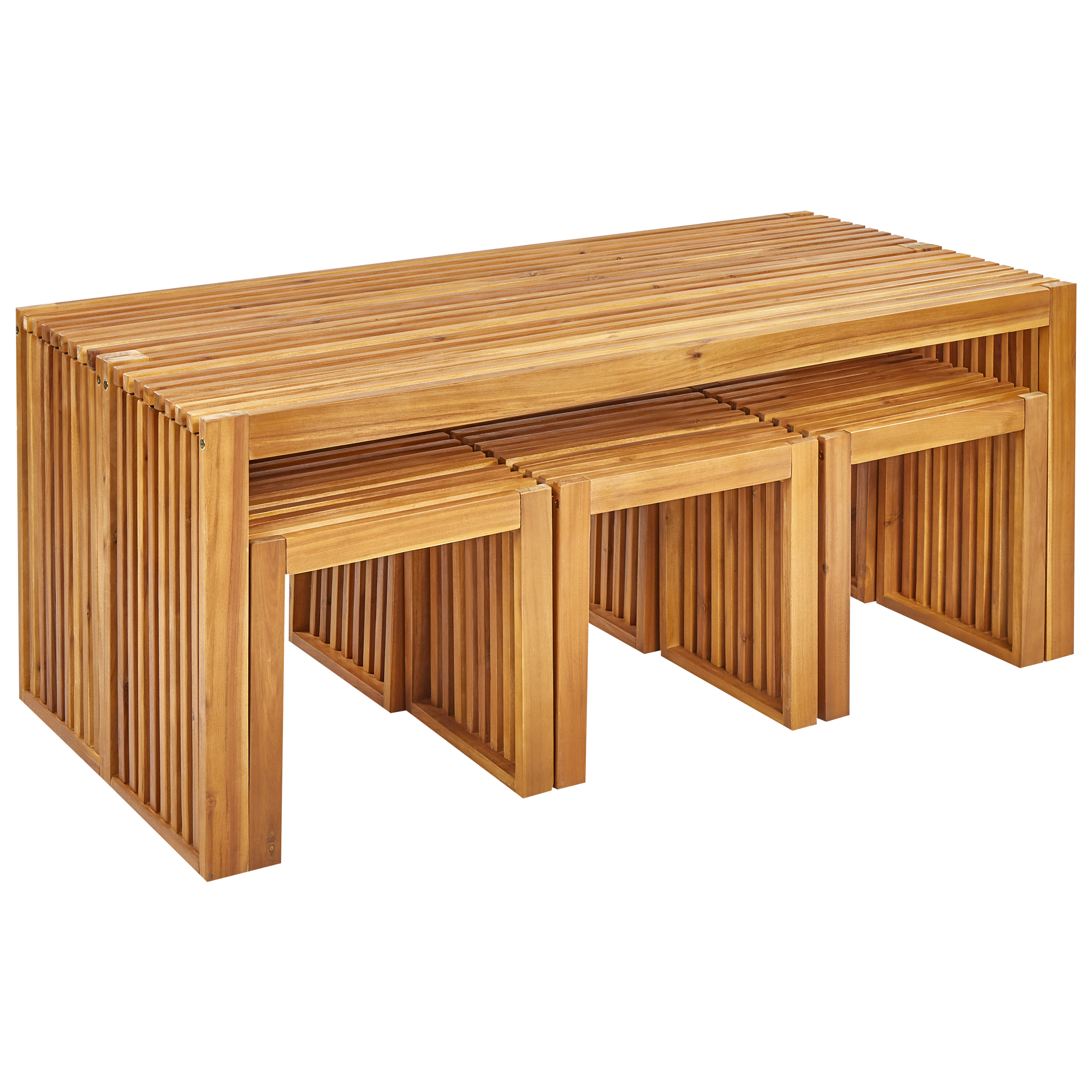 Beliani - Set de salle à manger, 6 Personnes Acacia Marron BELLANO - 150x35x60- Beliani - Image 4