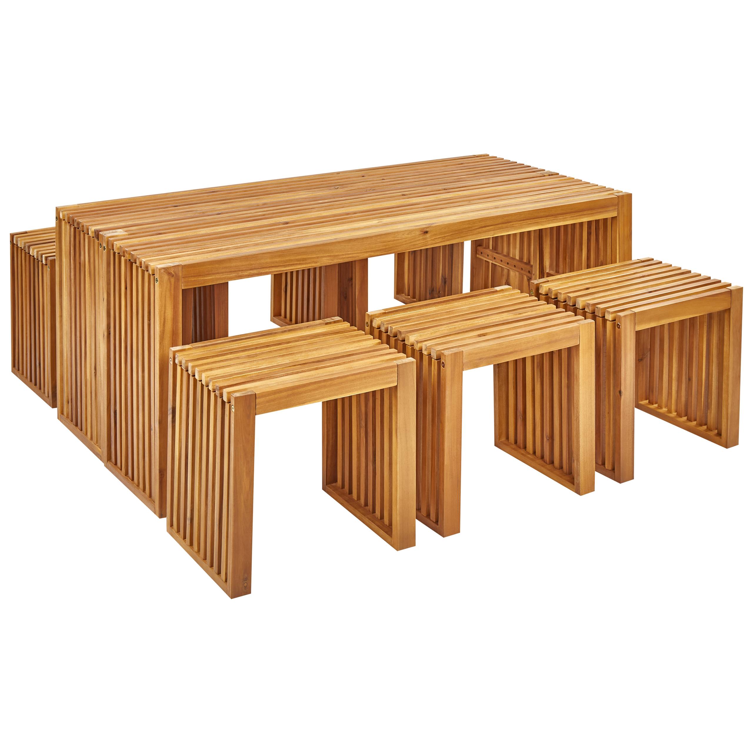 Beliani - Set de salle à manger, 6 Personnes Acacia Marron BELLANO - 150x35x60- Beliani - Image 2
