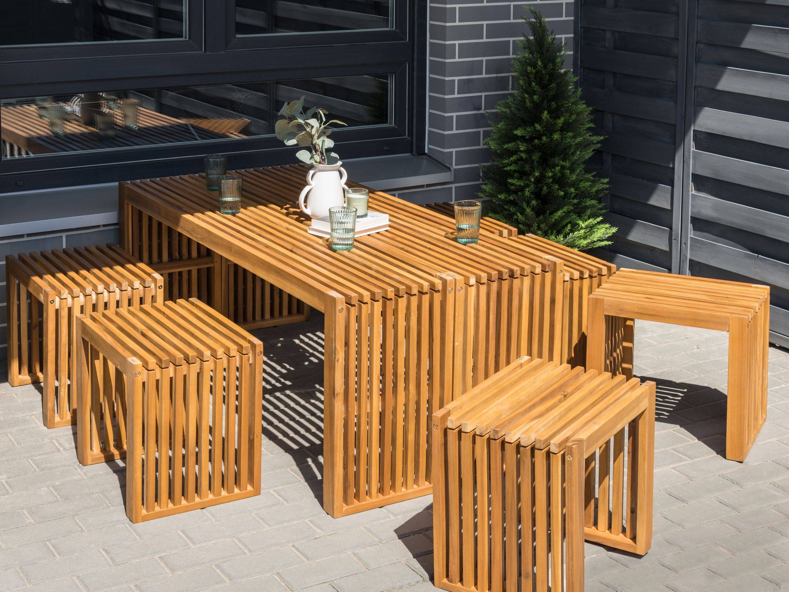 Beliani - Set de salle à manger, 6 Personnes Acacia Marron BELLANO - 150x35x60- Beliani - Image 1