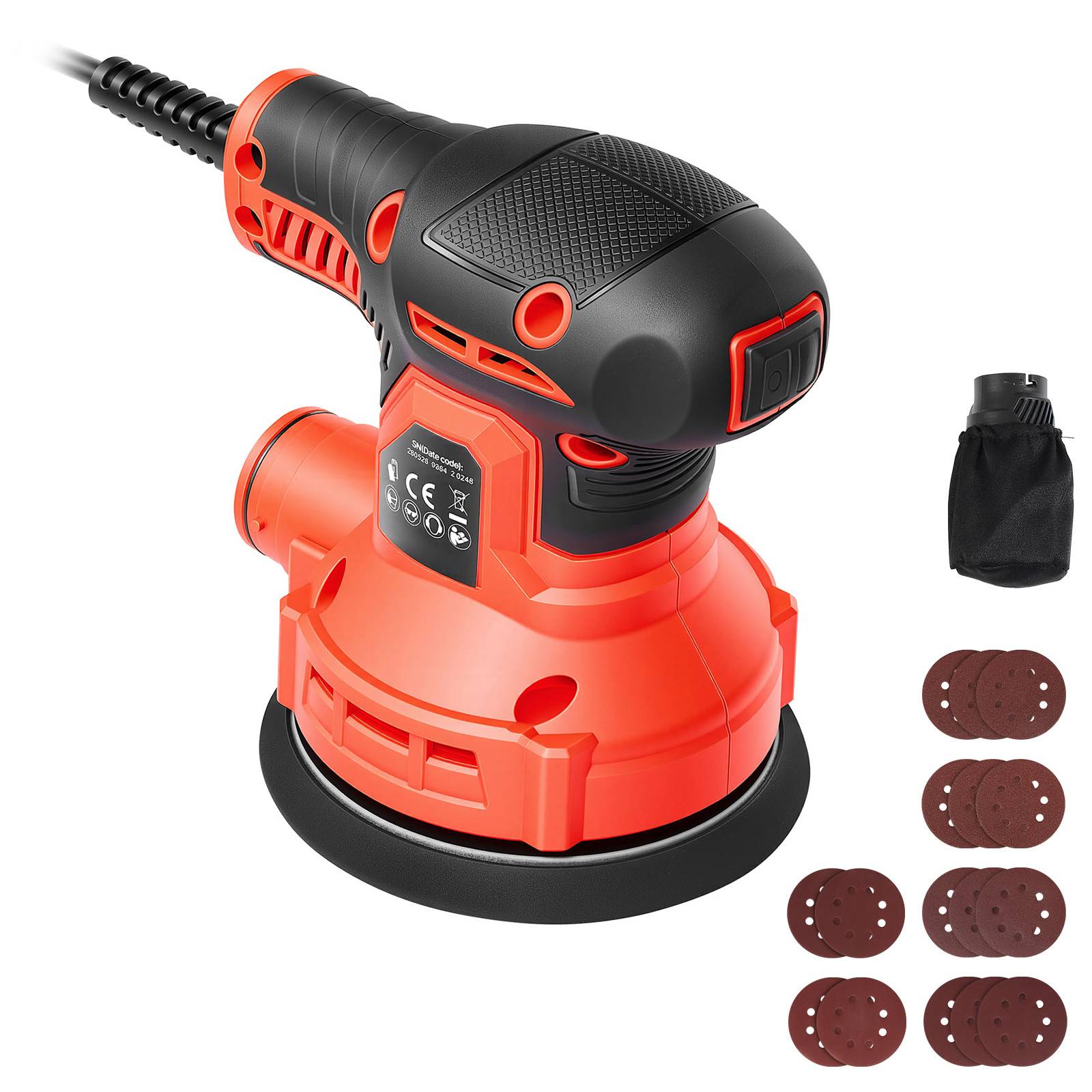 Vevor - VEVOR Ponceuse excentrique orbitale 127 mm, 250 W, 6 vitesses, 6 000 à 12 000 tr/min, 16 disques abrasifs et sac à poussière