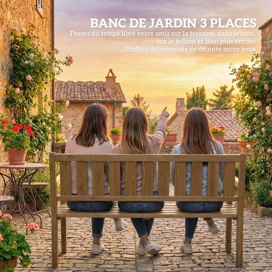Outsunny - Banc de jardin - banquette extérieur 3 places, personnalisable (DIY) avec capacité 360 kg - bois - 167x57x93cm - teck - Outsunny - Image 7