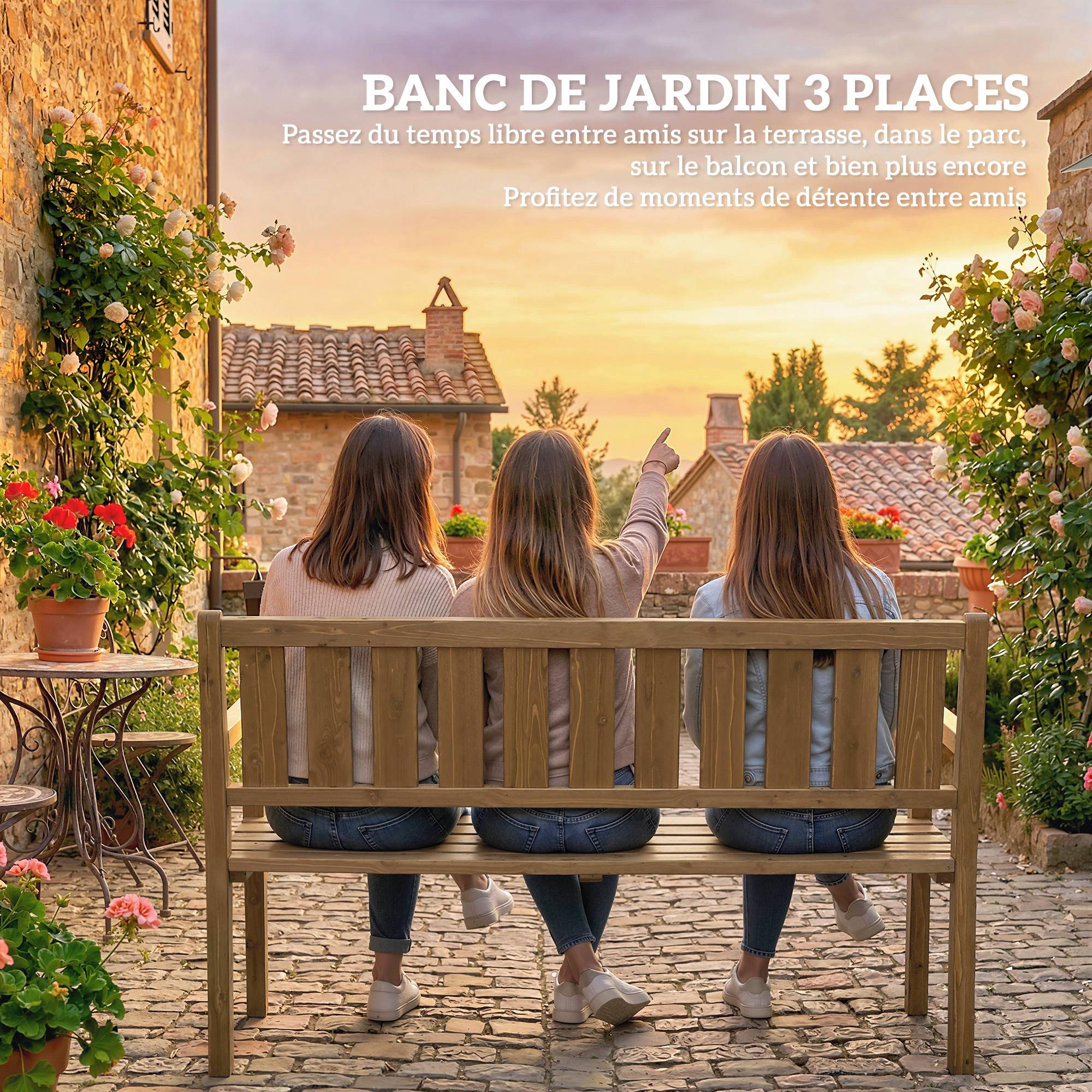 Outsunny - Banc de jardin - banquette extérieur 3 places, personnalisable (DIY) avec capacité 360 kg - bois - 167x57x93cm - teck - Outsunny - Image 7