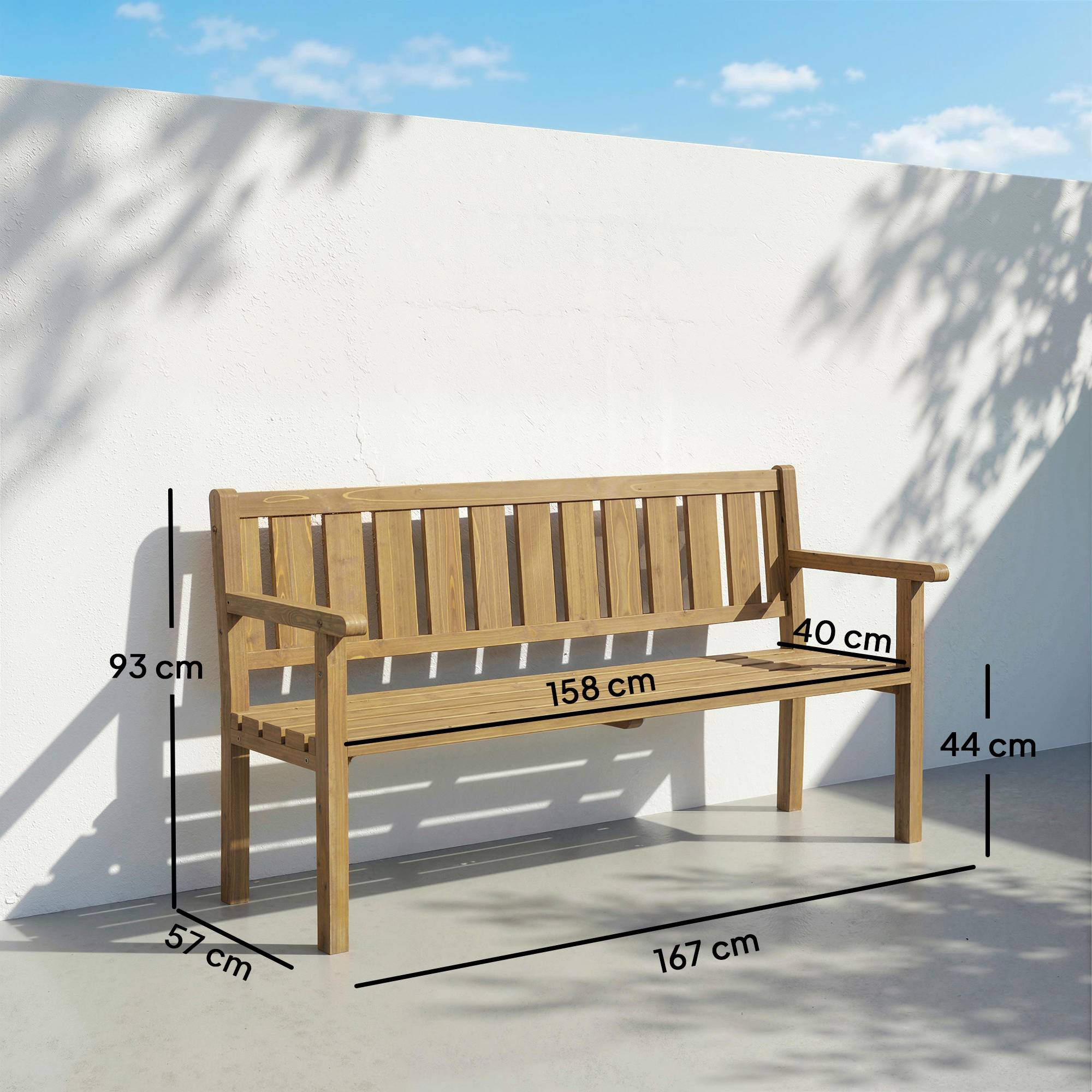 Outsunny - Banc de jardin - banquette extérieur 3 places, personnalisable (DIY) avec capacité 360 kg - bois - 167x57x93cm - teck - Outsunny - Image 3
