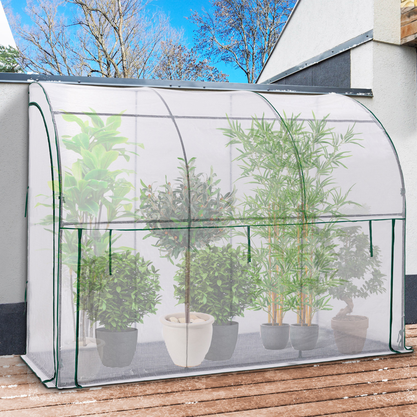 IDMARKET - Serre d'hivernage murale adossée 300 x 80 x 160 cm double ouverture balcon et terrasse - Image 4