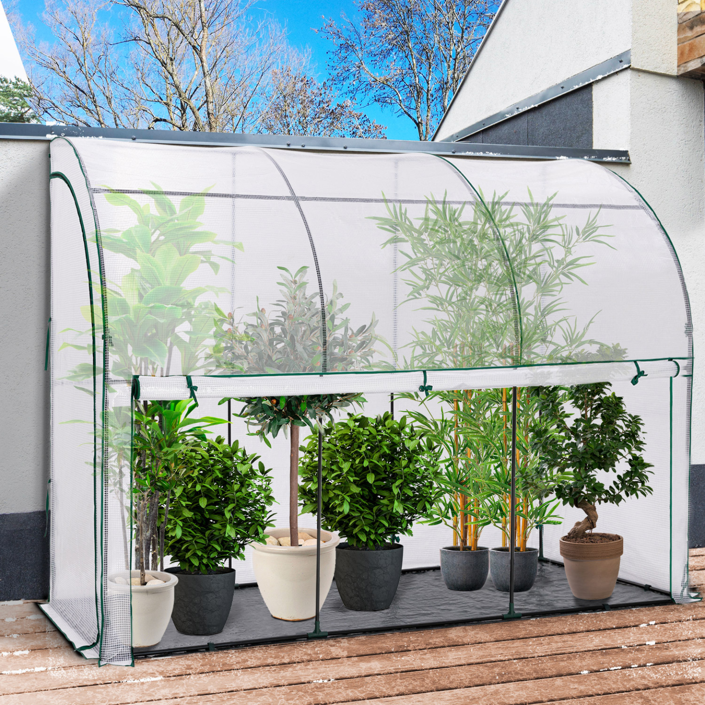 IDMARKET - Serre d'hivernage murale adossée 300 x 80 x 160 cm double ouverture balcon et terrasse - Image 1