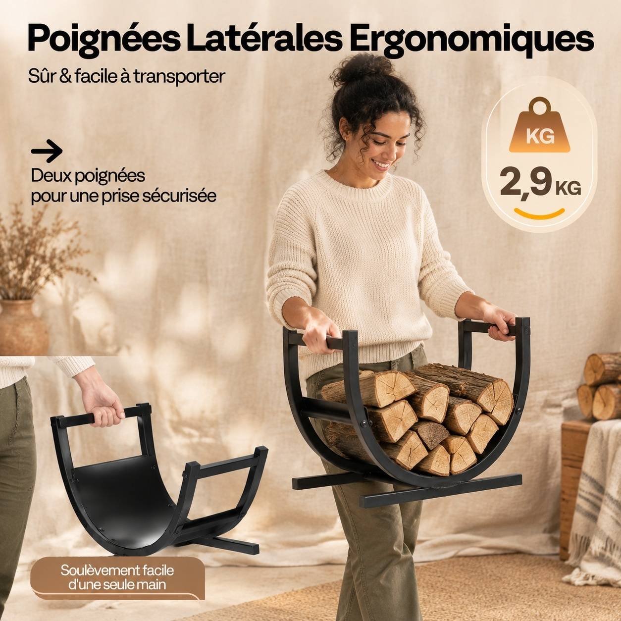 Support à Bûches en Métal Forme U Intérieur Extérieur - Image 5