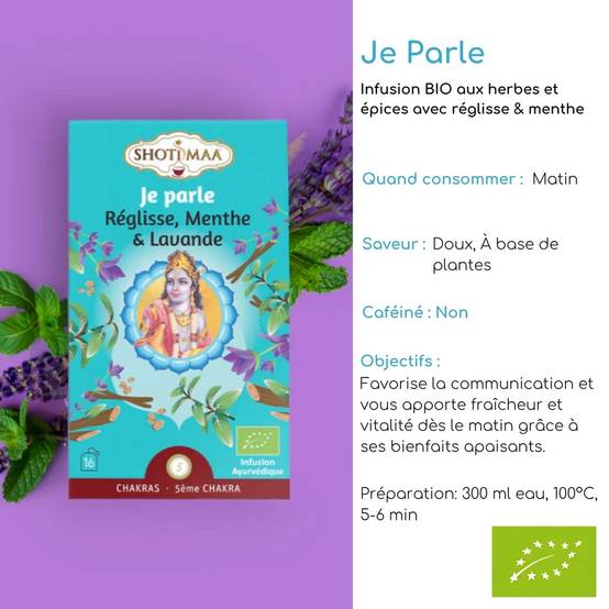 Tisane Infusion Bio Je Parle - matin - Moment de Détente et de Stabilité - Réglisse, Menthe & Lavande - Image 2