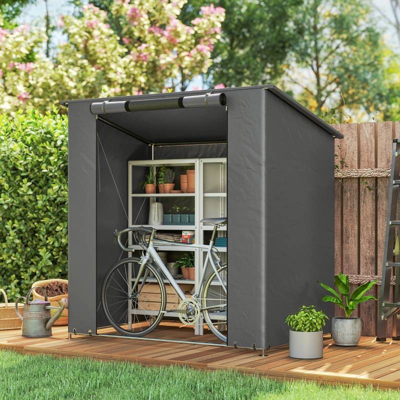 Tente de stockage métal pour vélos abri extérieur imperméable 187x120cm gris foncé - ComfortXL Outdoor Living - Image 1