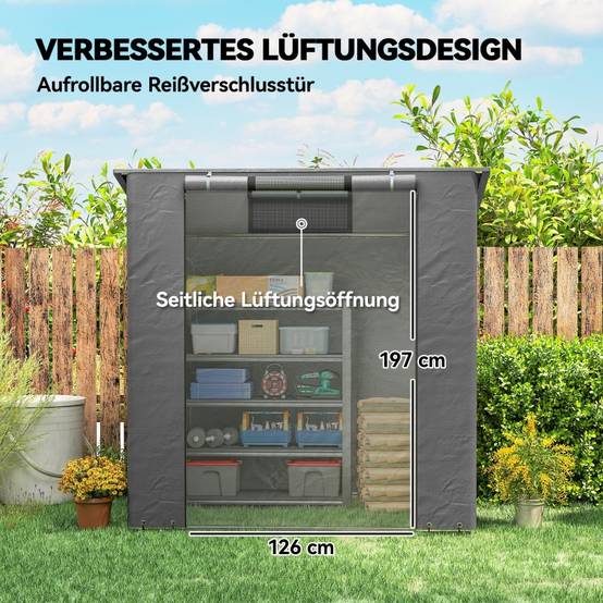 Tente de stockage métal pour vélos abri extérieur imperméable 187x120cm gris foncé - ComfortXL Outdoor Living - Image 6