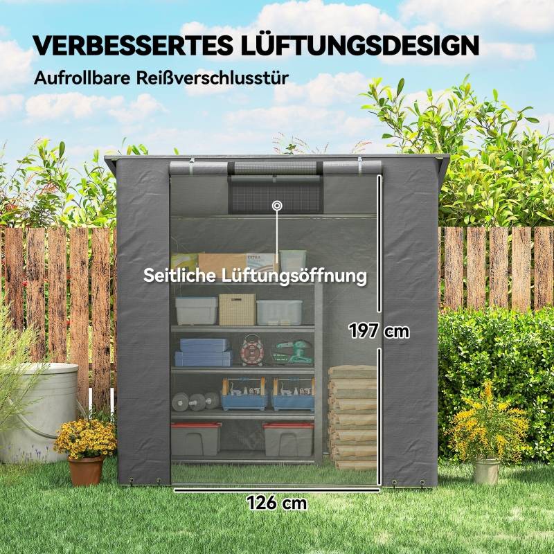 Tente de stockage métal pour vélos abri extérieur imperméable 187x120cm gris foncé - ComfortXL Outdoor Living - Image 6