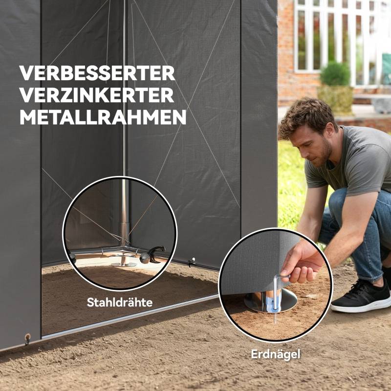 Tente de stockage métal pour vélos abri extérieur imperméable 187x120cm gris foncé - ComfortXL Outdoor Living - Image 4