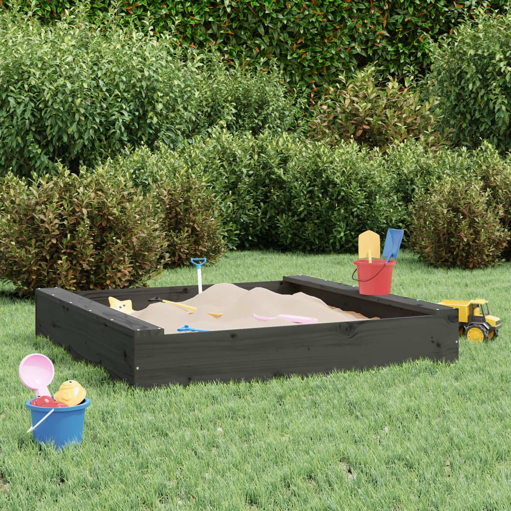 Bac à sable - Maison de jeu pour enfants avec sièges gris carré bois de pin massif-JU12116 - Image 2
