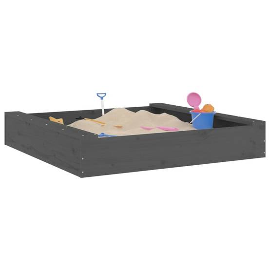 Bac à sable - Maison de jeu pour enfants avec sièges gris carré bois de pin massif-JU12116 - Image 3