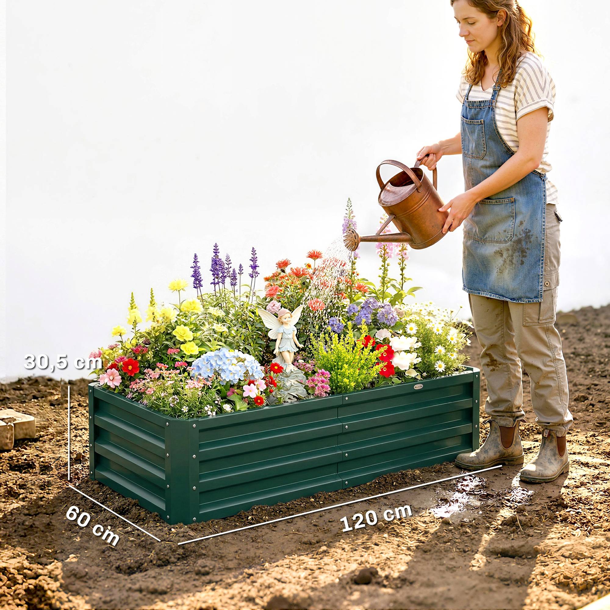 Sans Marque - Carré potager jardin rectangulaire tôle acier ondulée 120x60x30 cm vert foncé - Image 5