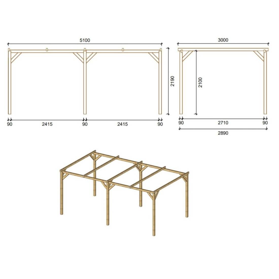 Altanka - Carport, abri de voiture 3x5.1 m - 15.3 m2 - CAR1 - ALTANKA - Image 4
