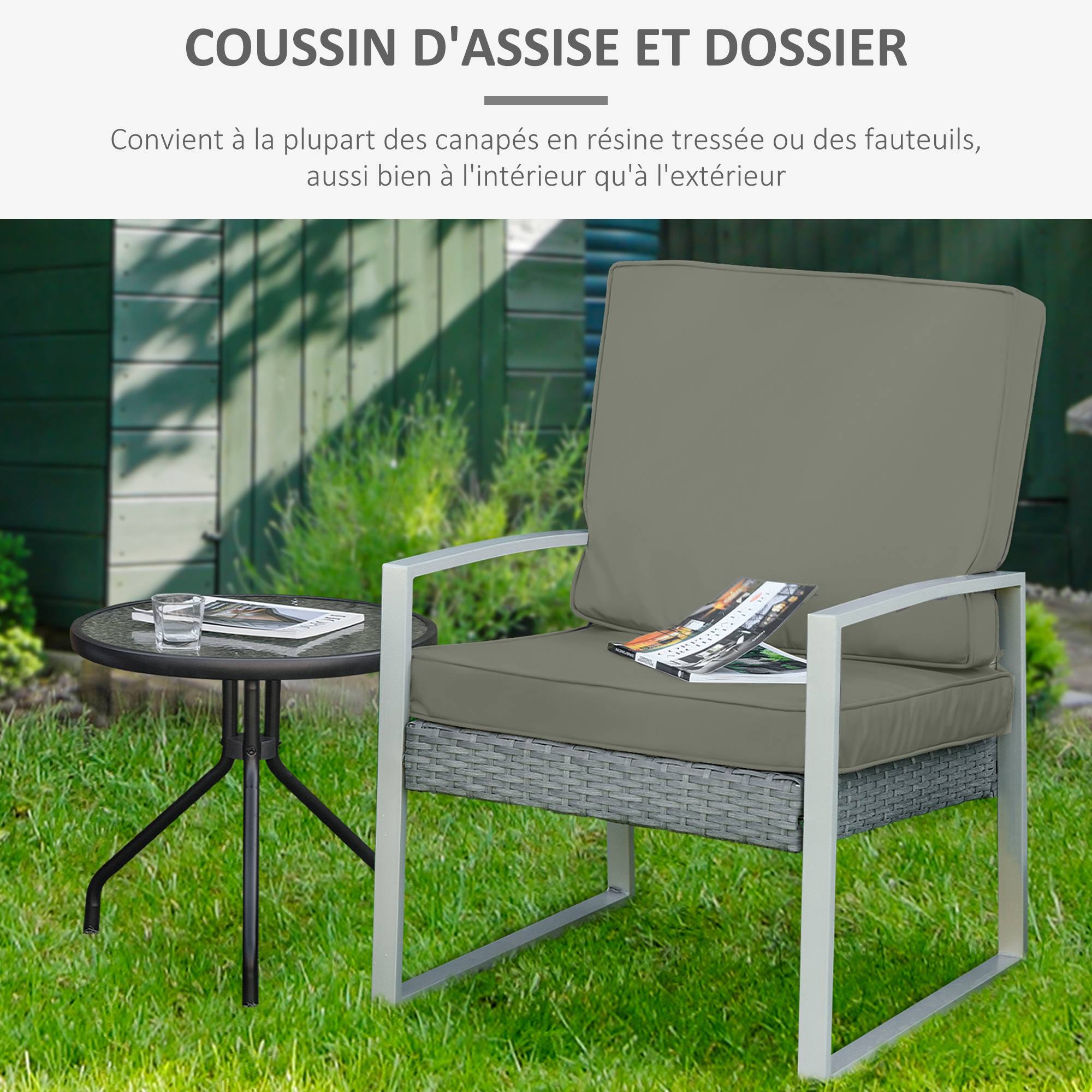 Coussins pour chaise fauteuil de jardin coussins d'assise de dossier déhoussables polyester 56x52/56x46cm gris foncé - Image 8