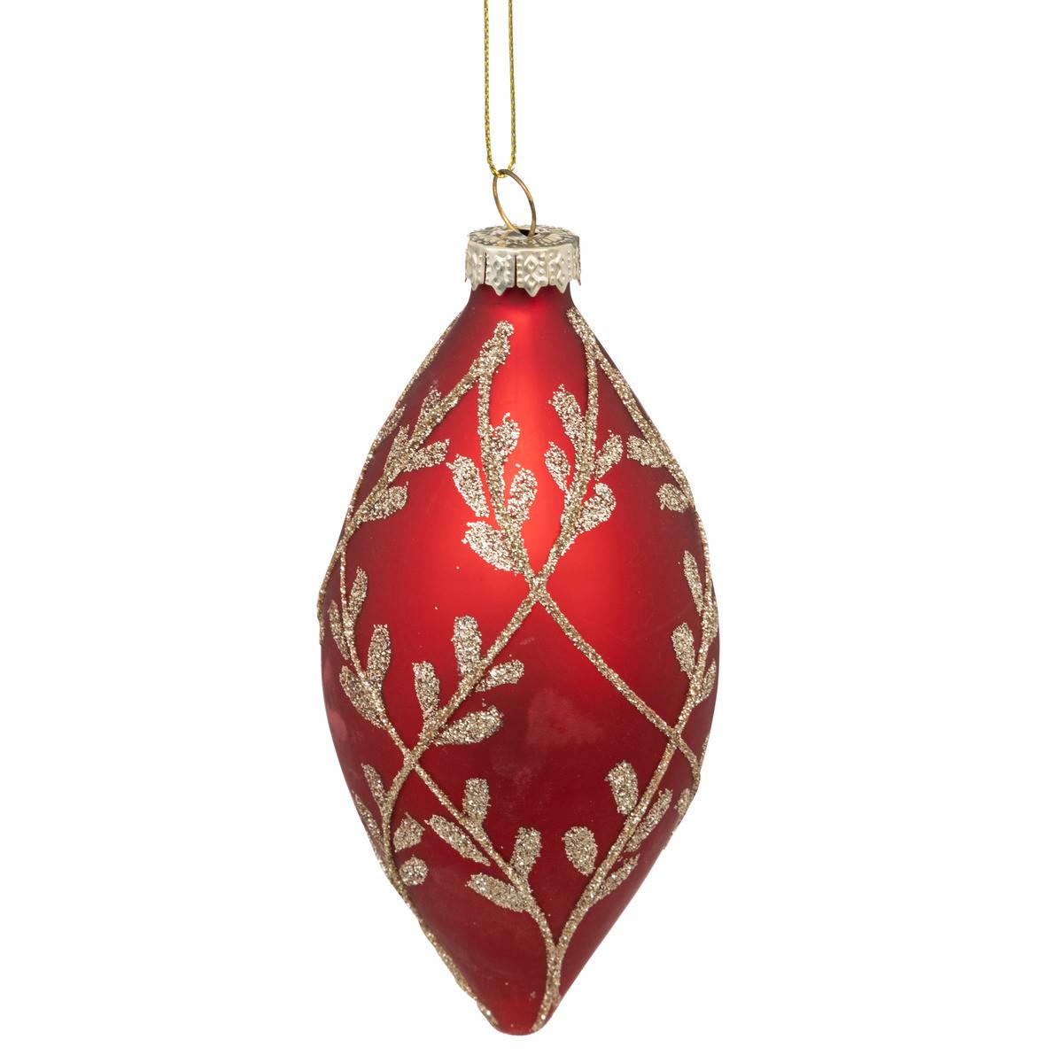 Fééric Lights & Christmas - Déco Sapin de Noël Lot 3 Boules en Verre forme Goutte décorée Rouge et Or - Image 2